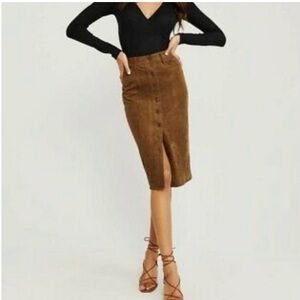 Abercrombie & Fitch Faux Suede Button Front A Line High Waisted Pencil Skirt